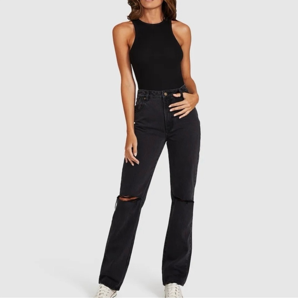 ROLLA'S Original High Rise Straight Black Wash Distressed Relaxed Denim Jeans